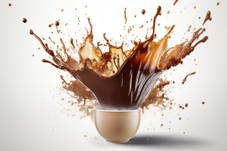 Hot coffee cup splash. Foam mug drink. Generate AIの素材