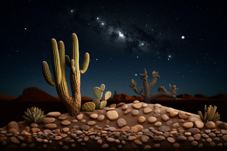 Desert cactus night stars. America design. Generate AIの素材