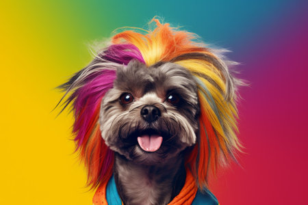 Dog style colorful hair rainbow. Friend adorable. Generate AIの素材