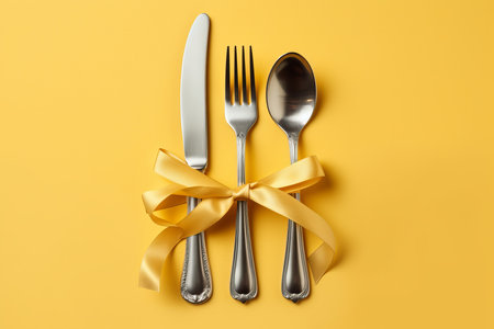Cutlery set ribbon. Meal knife bow. Generate AIの素材