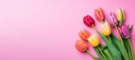 Colorful tulips banner. color season. Generate AIの素材