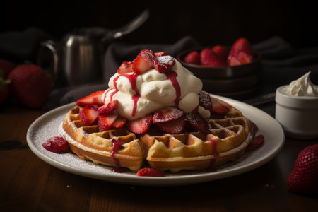 Belgian waffle cream food. candy snack. Generate AIの素材