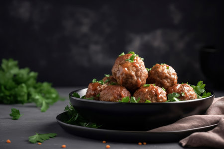 Cooked meatballs spicy. food ground. Generate AIの素材