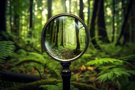 Forest magnifying glass background. sun plant. Generate AIの素材