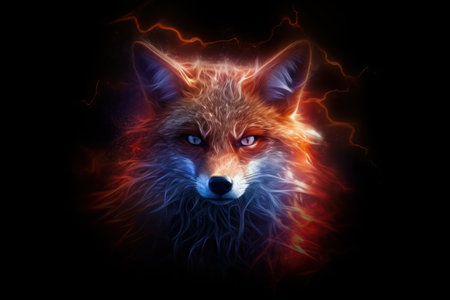 Fox face fire. wild fox mammal. Generate AIの素材