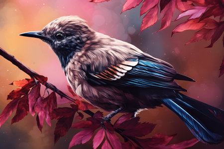 Bird branch flower color. small nature animal. Generate AIの素材