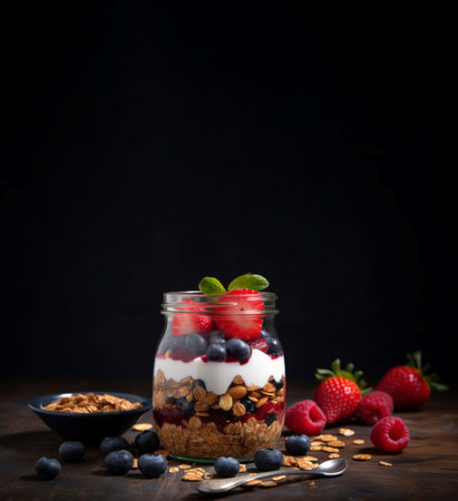 Granola nuts berries banner. Organic healthy food. Generate AIの素材