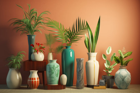 Green plants vases. Interior room pot. Generate AIの素材