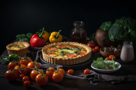 Homemade vegetable quiche. Healthy lunch. Generate AIの素材