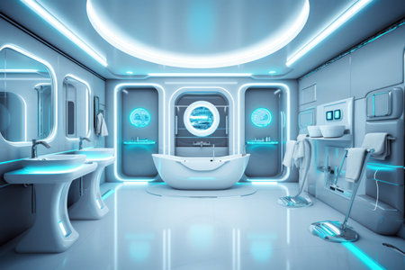 Interior modern stylish lights bathroom. house mirror. Generate AIの素材