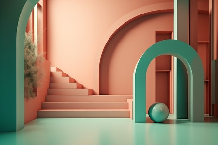 Abstract geometric room composition. balloon display. Generate AIの素材