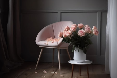 Chair bouquet roses. event beauty. Generate AIの素材