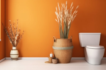 Bathroom wit plants orange wall. trend furniture. Generate AIの素材