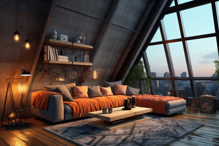 Loft style house sofa. modern living room. Generate AIの素材