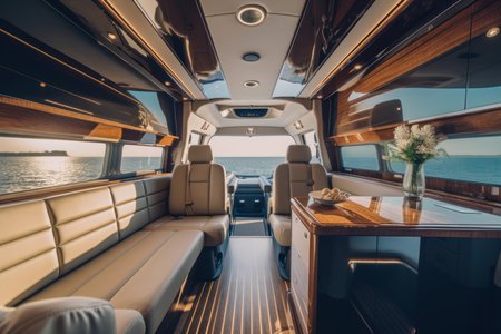 luxury van interior. window vacation. Generate AIの素材