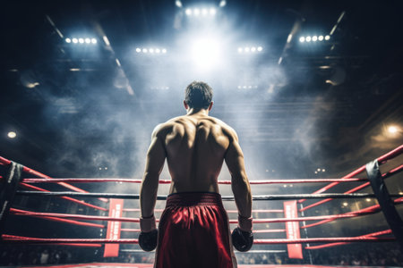 Man boxing ring rope. adult smoke. Generate AIの素材