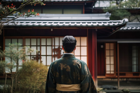 Man japanese kimono house view. temple summer. Generate AIの素材