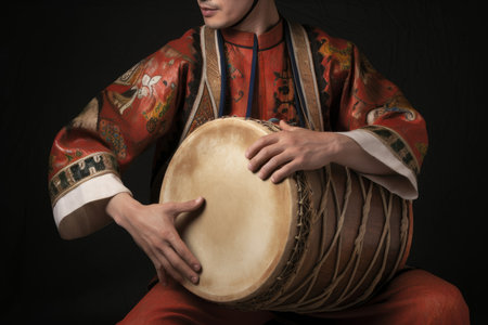 Man drum folk oriental. Musician artist. Generate AIの素材