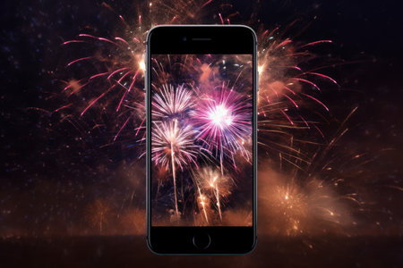 Mobile screen fireworks video. Picture photo. Generate AIの素材
