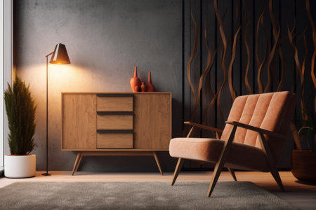 Modern interior wooden cabinet. Table furniture. Generate AIの素材