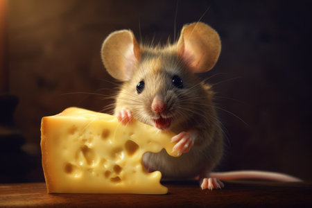 Mouse eating cheese balance. Mice pet. Generate AIの素材