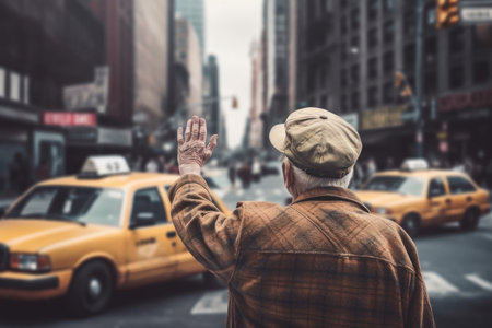 Old man city taxi. Urban car trip. Generate AIの素材