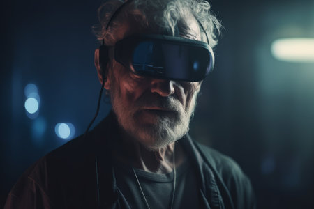 Old man vr headset game. pensioner experience. Generate AIの素材