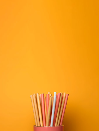 Plastic straw cocktail day vertical banner. fun design. Generate AIの素材