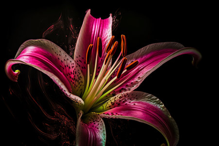 Pink lilly black. summer natural. Generate AIの素材