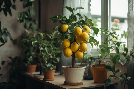 Potted lemon tree garden. home plant. Generate AIの素材