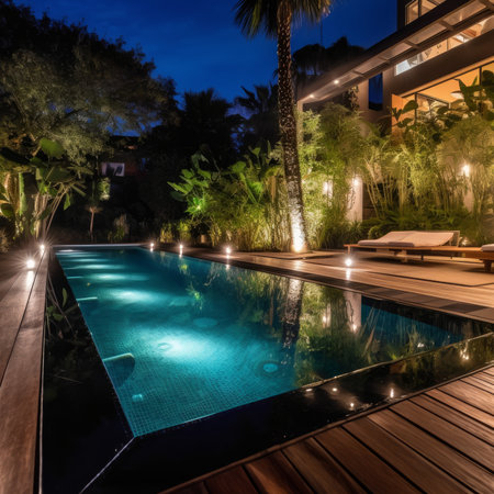 Pool area backyard banner. summer holiday. Generate AIの素材