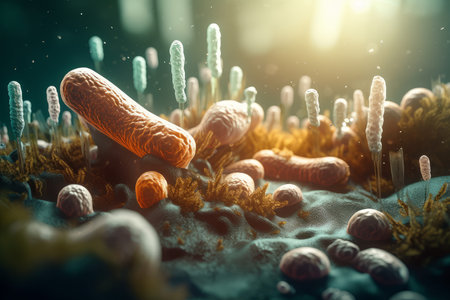 Proliferating bacteria. Cell disease micro. Generate AIの素材