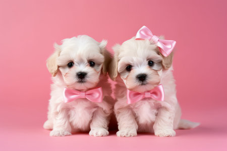Puppy pink bow background. Pretty cute. Generate AIの素材