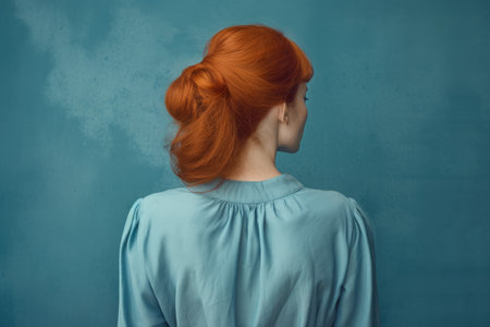 Red-haired woman. Female adult smile. Generate AIの素材