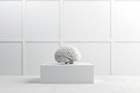 Brain mockup gray podium background. view art. Generate AIの素材