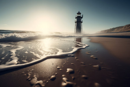 Sea beach sand lighthouse. tropical island. Generate AIの素材