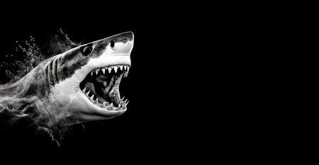 Shark head screaming banner. White water predator. Generate AIの素材