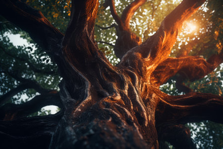 Forest tree sunset. scene plant. Generate AIの素材