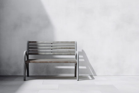 Bench wooden background. empty city. Generate AIの素材