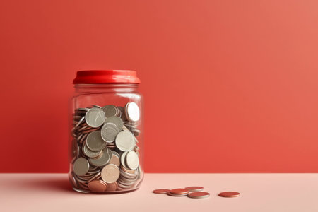 Donation coin jar background. silver currency. Generate AIの素材