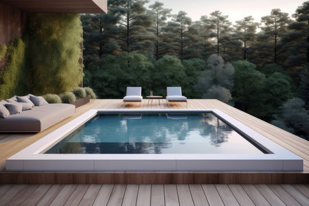 Modern pool terrace. garden floor. Generate AIの素材