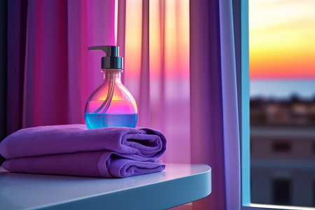 Soap dispenser spa towel. home salon. Generate AIの素材