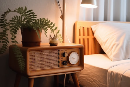 Stylish radio receiver stand. newsroom. Generate AIの素材
