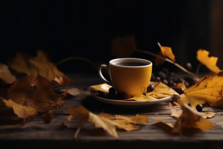 Autumn coffee tea table. cup hot. Generate AIの素材