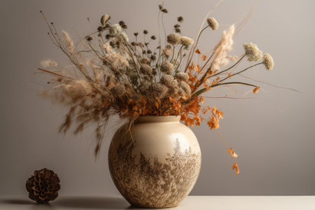 Dried wild flowers vase natural. soft room. Generate AIの素材