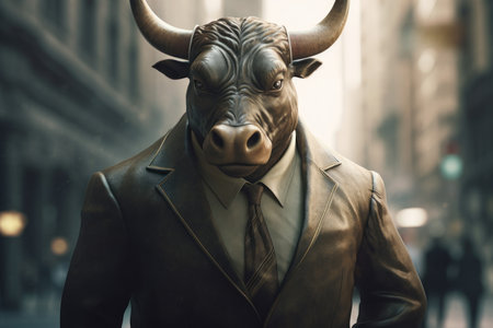 Bull business suit street. finance success. Generate AIの素材