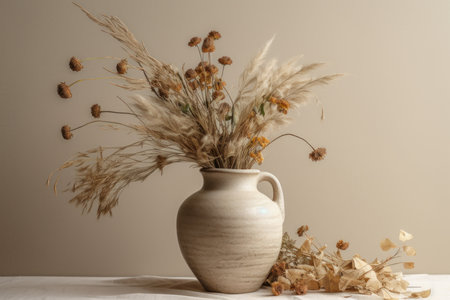 Dried wild flowers vase. wild decor. Generate AIの素材