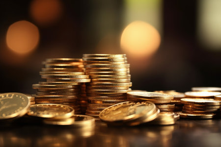 Gold coin stack cash. trading home. Generate AIの素材