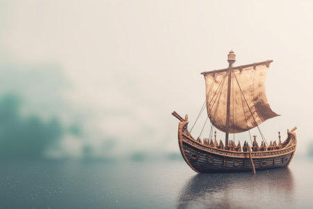 Viking ship. ancient sea vessel. Generate AIの素材