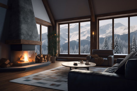Christmas interior room winter view. Festive living. Generate AIの素材